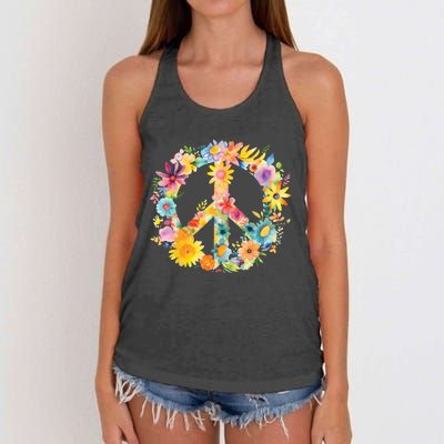 Peace Sign World Love Flowers Hippie Groovy Vibes Colorful Women's Knotted Racerback Tank