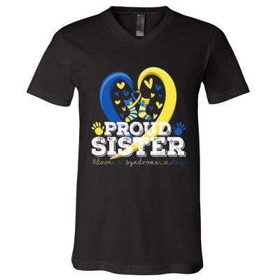 Proud Sister World Down Syndrome Awareness Day Sister 2024 V-Neck T-Shirt