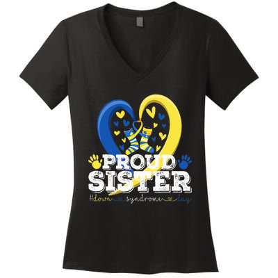 Proud Sister World Down Syndrome Awareness Day Sister 2024 Women's V-Neck T-Shirt