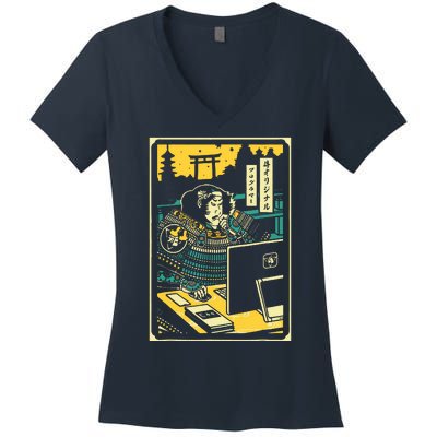 Programmer Samurai Warrior Computer Women's V-Neck T-Shirt