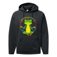 Peace Sign Yoga Frogs Cool Peace Frog Tie Dye Performance Fleece Hoodie