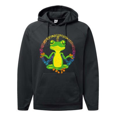 Peace Sign Yoga Frogs Cool Peace Frog Tie Dye Performance Fleece Hoodie