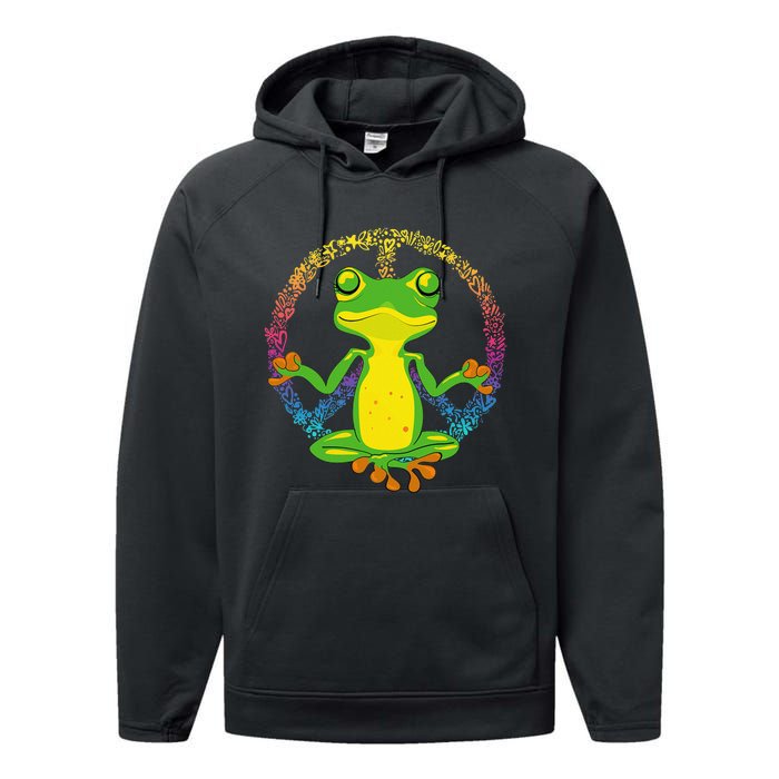 Peace Sign Yoga Frogs Cool Peace Frog Tie Dye Performance Fleece Hoodie