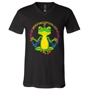 Peace Sign Yoga Frogs Cool Peace Frog Tie Dye V-Neck T-Shirt