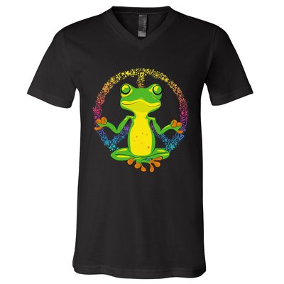 Peace Sign Yoga Frogs Cool Peace Frog Tie Dye V-Neck T-Shirt