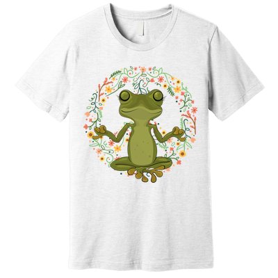 Peace Sign Yoga Frogs Cool Peace Frog Floral Premium T-Shirt