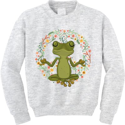 Peace Sign Yoga Frogs Cool Peace Frog Floral Kids Sweatshirt