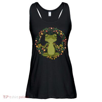 Peace Sign Yoga Frogs Cool Peace Frog Floral Ladies Essential Flowy Tank