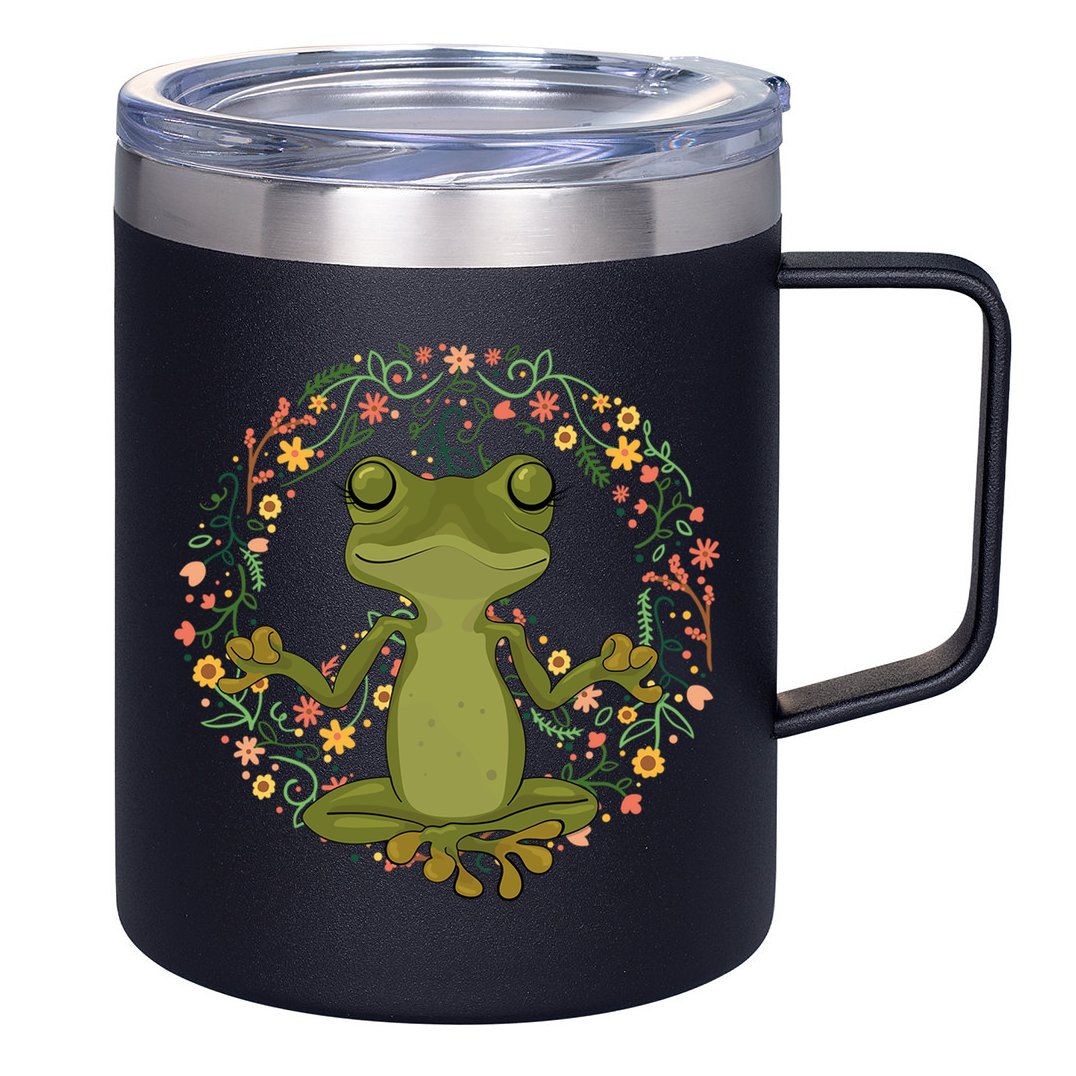 Peace Sign Yoga Frogs Cool Peace Frog Floral 12oz Stainless Steel Coffee Mug