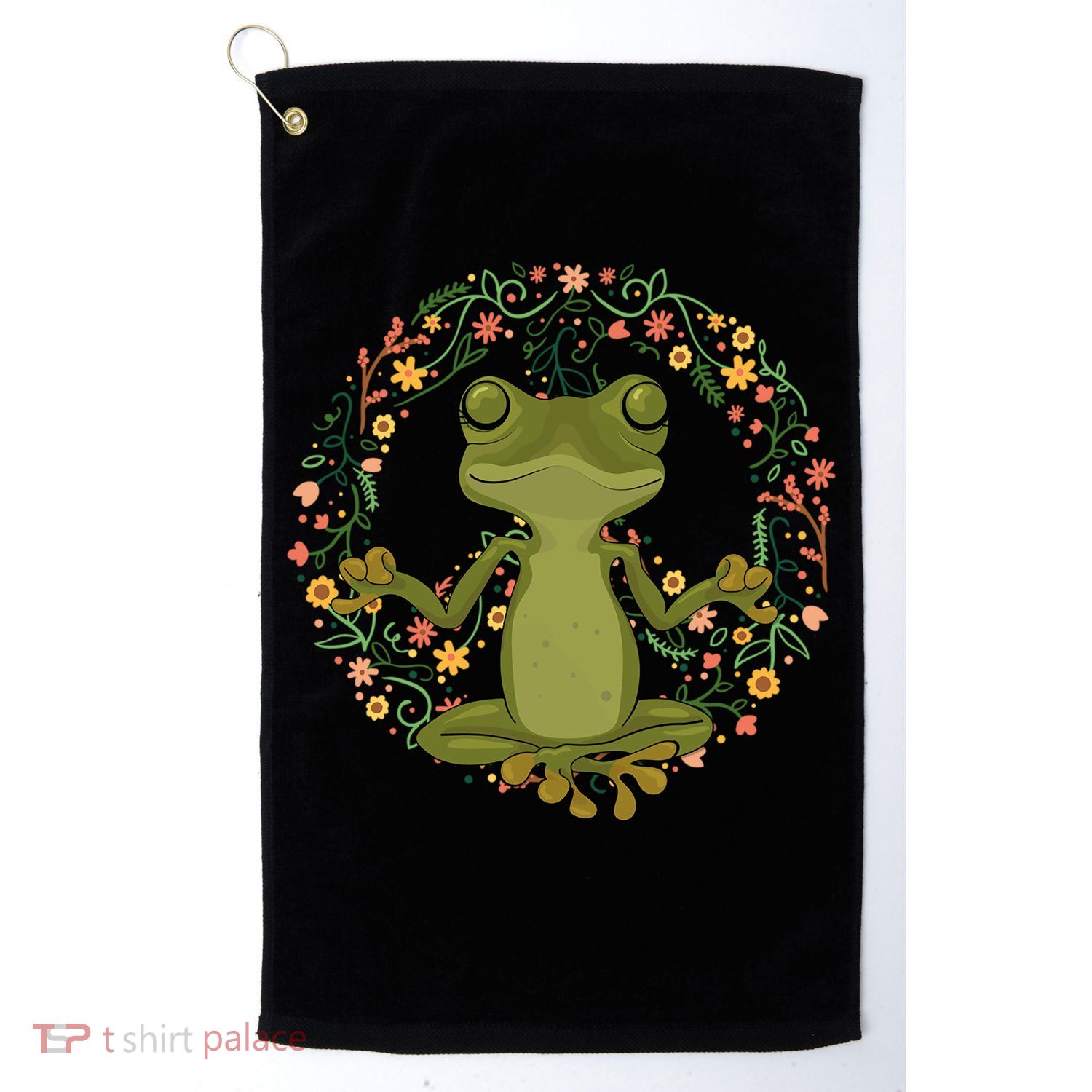 Peace Sign Yoga Frogs Cool Peace Frog Floral Golf Towel