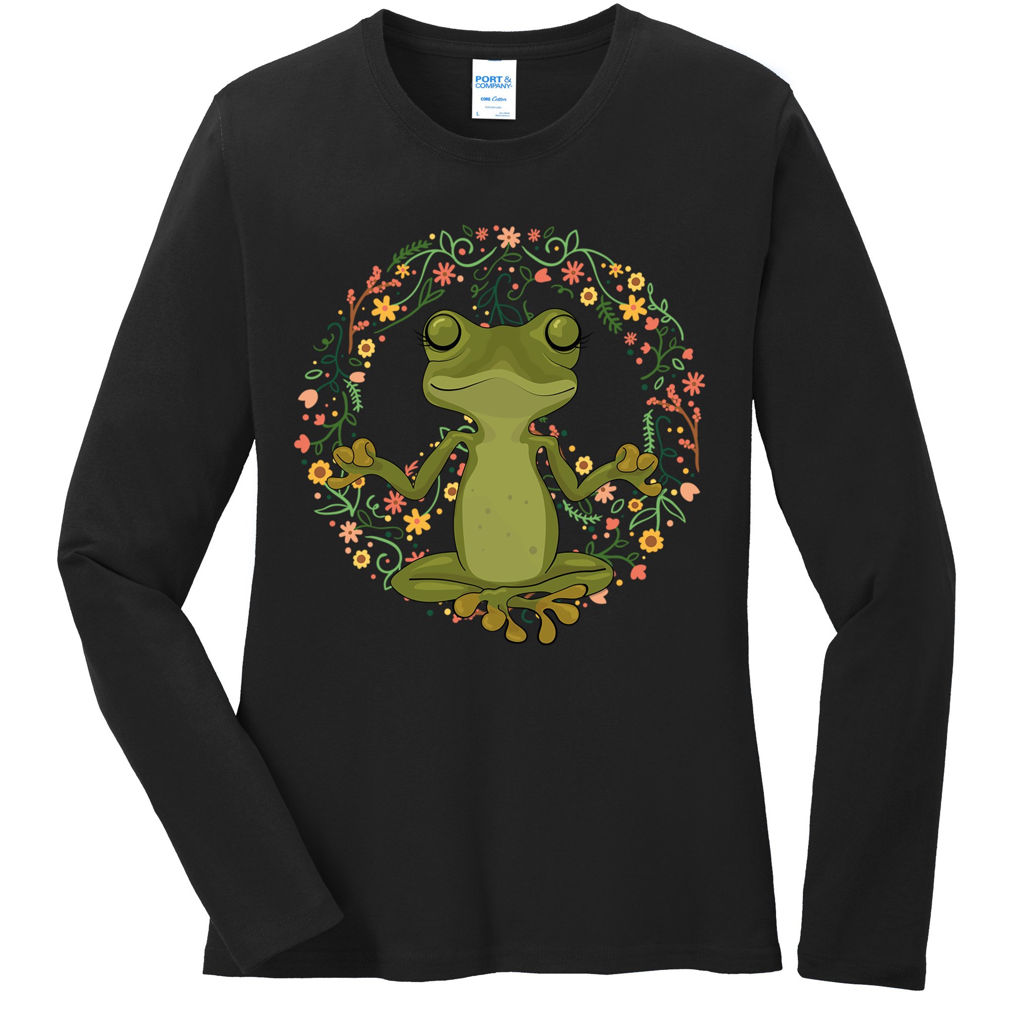 Peace Sign Yoga Frogs Cool Peace Frog Floral Ladies Long Sleeve Shirt