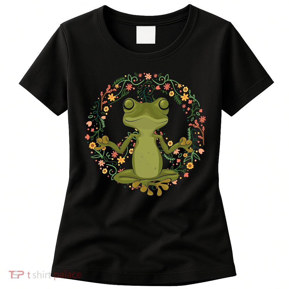 Peace Sign Yoga Frogs Cool Peace Frog Floral Womens T-Shirt