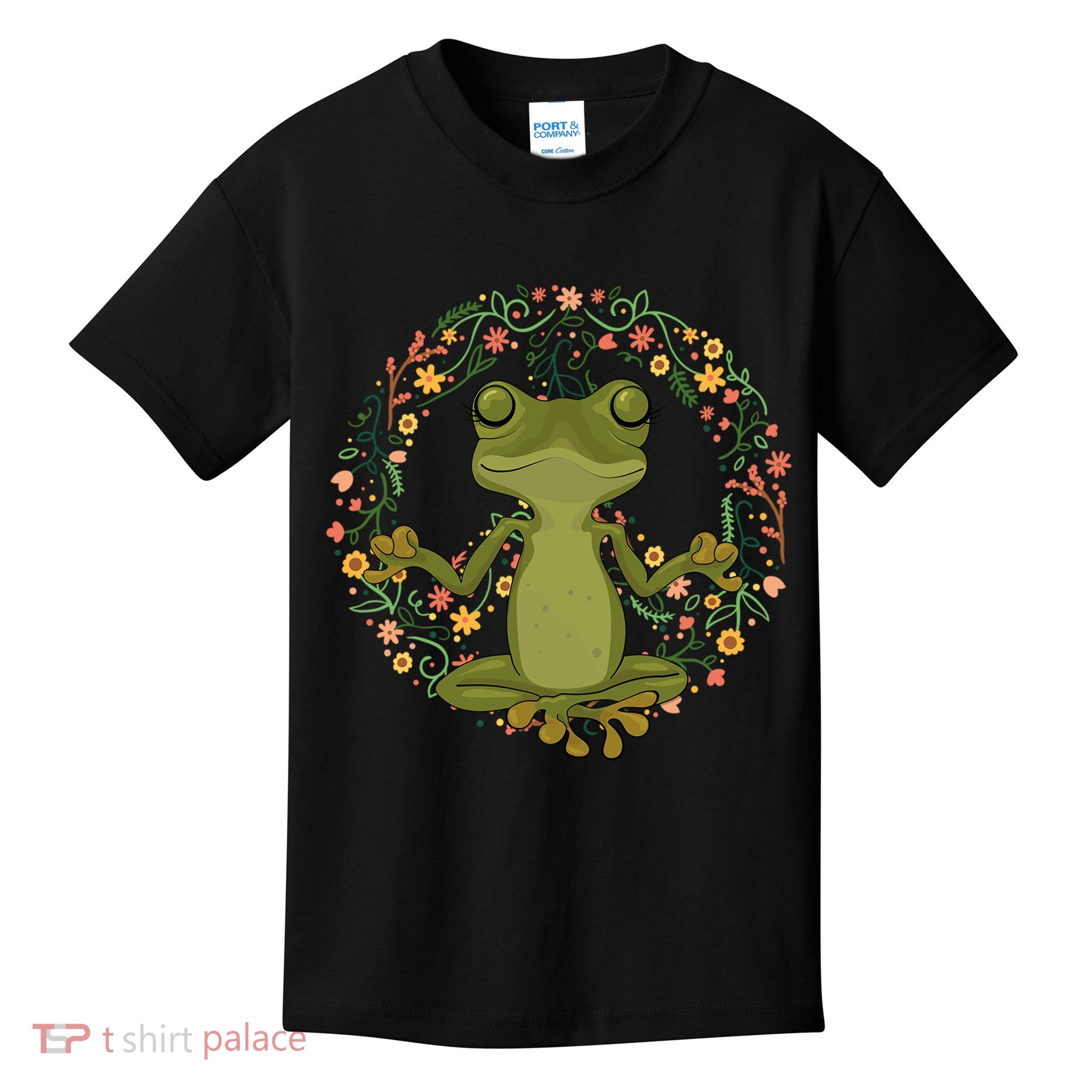 Peace Sign Yoga Frogs Cool Peace Frog Floral Kids T-Shirt
