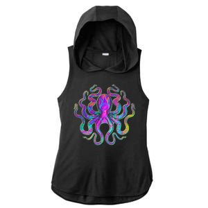 Psychedelic Octopus Ladies PosiCharge Tri-Blend Wicking Draft Hoodie Tank