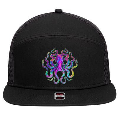 Psychedelic Octopus 7 Panel Mesh Trucker Snapback Hat