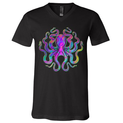 Psychedelic Octopus V-Neck T-Shirt