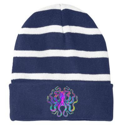 Psychedelic Octopus Striped Beanie with Solid Band