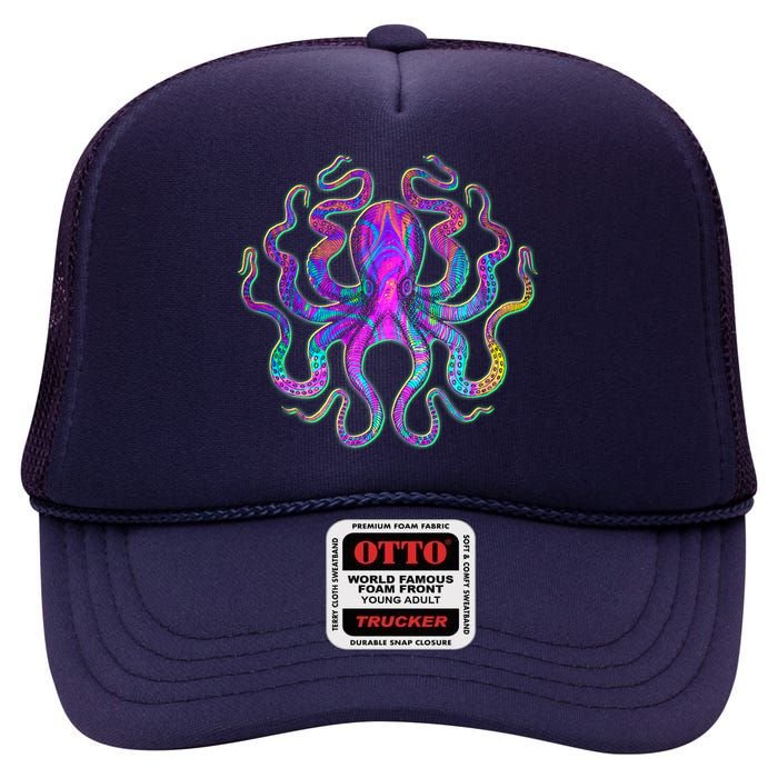 Psychedelic Octopus High Crown Mesh Back Trucker Hat