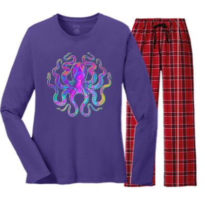 Psychedelic Octopus Women's Long Sleeve Flannel Pajama Set 