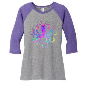 Psychedelic Octopus Women's Tri-Blend 3/4-Sleeve Raglan Shirt