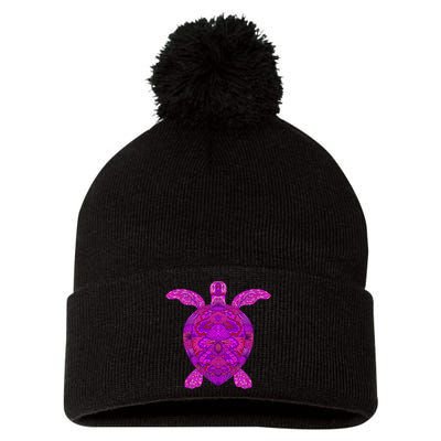 Psychedelic Turtle Pom Pom 12in Knit Beanie