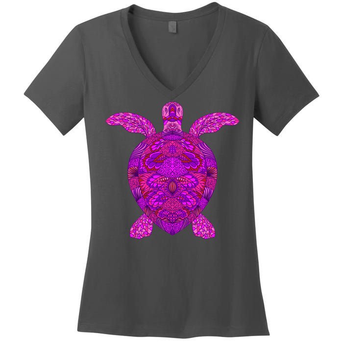 Psychedelic Turtle Women's V-Neck T-Shirt