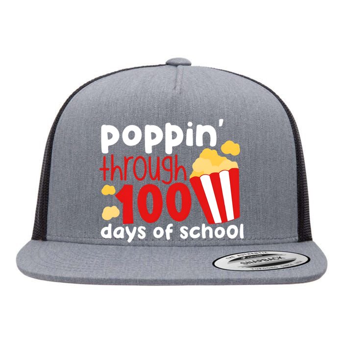 Poppin Through 100 Days Of School Popcorn Flat Bill Trucker Hat