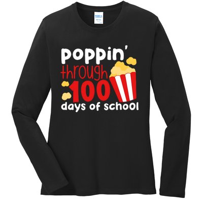 Poppin Through 100 Days Of School Popcorn Ladies Long Sleeve Shirt