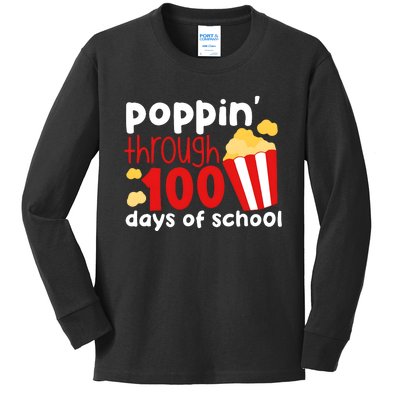 Poppin Through 100 Days Of School Popcorn Kids Long Sleeve Shirt