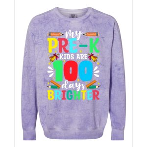 Preschool Teacher 100 Days Brighter 100th Day Of School Gift Colorblast Crewneck Sweatshirt