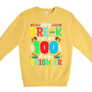 Preschool Teacher 100 Days Brighter 100th Day Of School Gift Premium Crewneck Sweatshirt