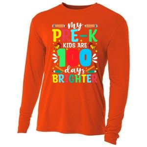 Preschool Teacher 100 Days Brighter 100th Day Of School Gift Cooling Performance Long Sleeve Crew