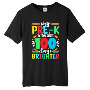 Preschool Teacher 100 Days Brighter 100th Day Of School Gift Tall Fusion ChromaSoft Performance T-Shirt