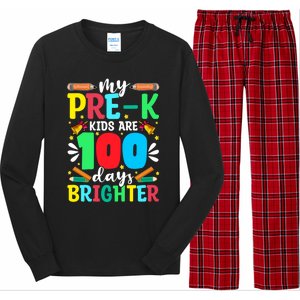 Preschool Teacher 100 Days Brighter 100th Day Of School Gift Long Sleeve Pajama Set