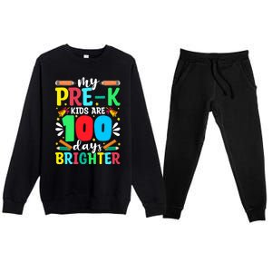 Preschool Teacher 100 Days Brighter 100th Day Of School Gift Premium Crewneck Sweatsuit Set