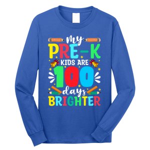 Preschool Teacher 100 Days Brighter 100th Day Of School Gift Long Sleeve Shirt