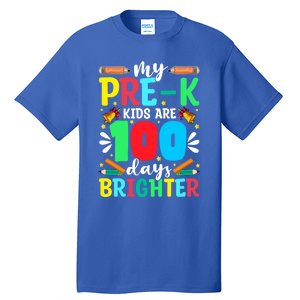 Preschool Teacher 100 Days Brighter 100th Day Of School Gift Tall T-Shirt