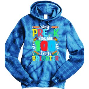 Preschool Teacher 100 Days Brighter 100th Day Of School Gift Tie Dye Hoodie