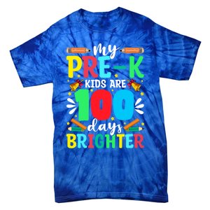 Preschool Teacher 100 Days Brighter 100th Day Of School Gift Tie-Dye T-Shirt