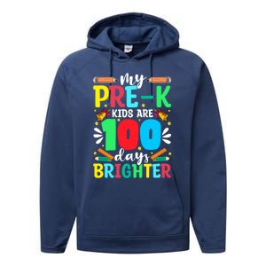 Preschool Teacher 100 Days Brighter 100th Day Of School Gift Performance Fleece Hoodie