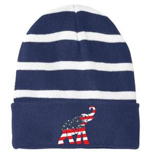 President Trump 2024 Republican Elephant Trump Supporter Striped Beanie with Solid Band