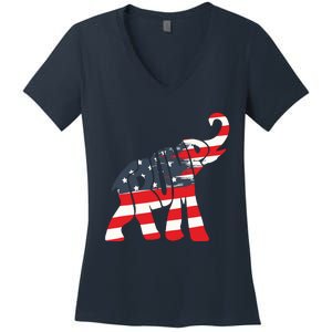 President Trump 2024 Republican Elephant Trump Supporter Women's V-Neck T-Shirt