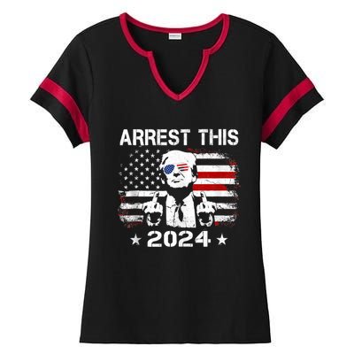 Pro Trump 2024 Funny Arrest This American Flag 45 47 Vote Ladies Halftime Notch Neck Tee