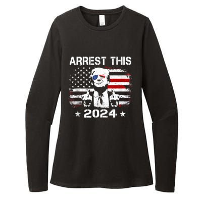 Pro Trump 2024 Funny Arrest This American Flag 45 47 Vote Womens CVC Long Sleeve Shirt