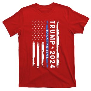 Pro Trump 2024 Back The Blue Thin Blue Line American Flag T-Shirt