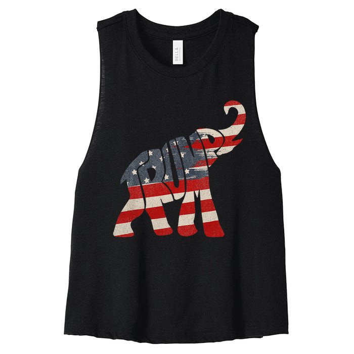 President Trump 2024 Republican Elephant Trump Women's Racerback Cropped Tank