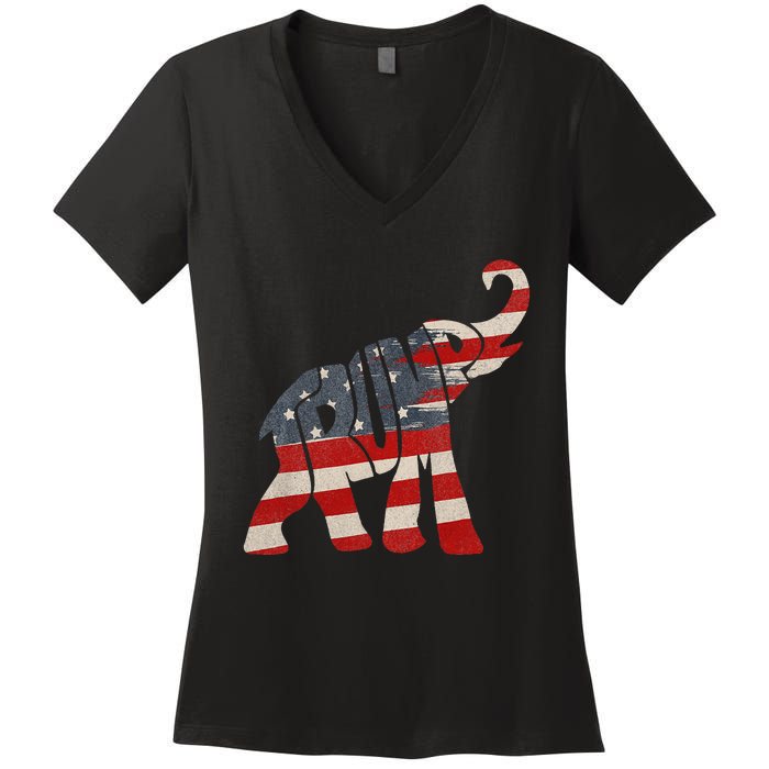 President Trump 2024 Republican Elephant Trump Women's V-Neck T-Shirt