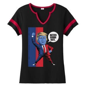 President Trump 2024 Haters Gonn Hate Patriotic America Cute Gift Ladies Halftime Notch Neck Tee