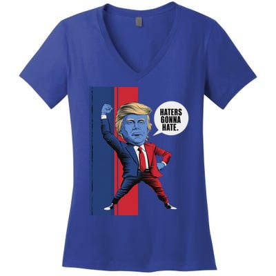 President Trump 2024 Haters Gonn Hate Patriotic America Cute Gift Women's V-Neck T-Shirt