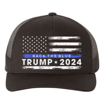 Pro Trump 2024 Back The Blue Thin Blue Line American Flag Yupoong Adult 5-Panel Trucker Hat